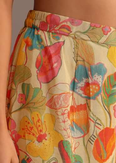 Beige Floral Printed Kurti Sharara Suit With Tissue Dupatta