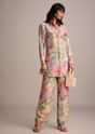 Beige Floral Printed Tissue Shirt Pant Set