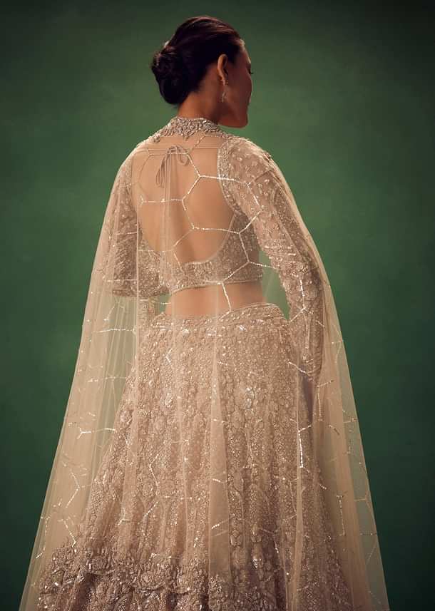 Beige Hand Embroidered Sequin Work Lehenga Set