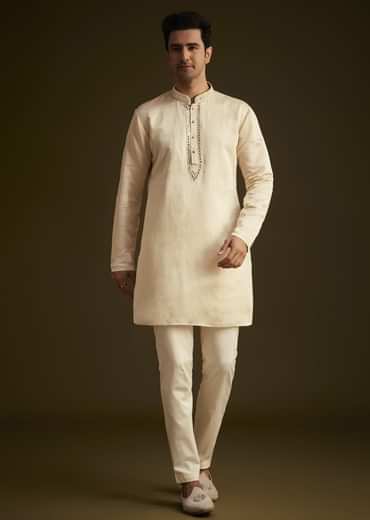 Beige Hand Embroidered Sherwani Set