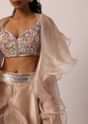 Beige Hand Worked Lehenga Set With Ruffle Dupatta And Pearl Work
