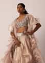 Beige Hand Worked Lehenga Set With Ruffle Dupatta And Pearl Work