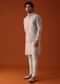 Beige Jacket Kurta Set With Mirror And Thread Work In Nysa Silk