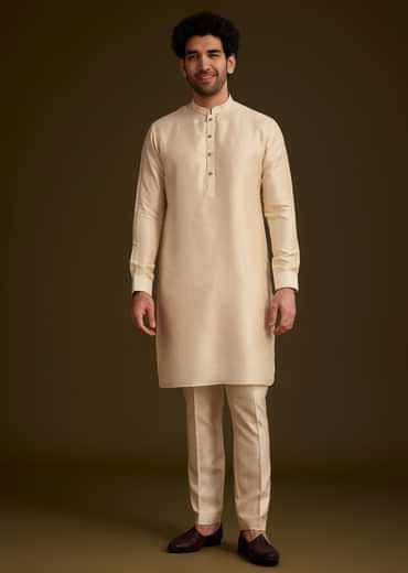 Beige Jacquard Nehru Jacket Set