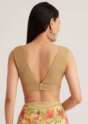 Beige Khaddi Georgette Jaal Work Saree With Animal Bird Motifs