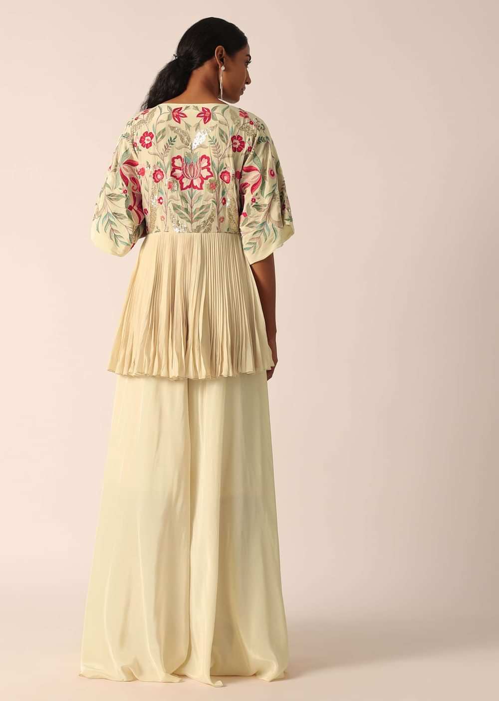 Beige Kurta And Palazzo Set With Bead Work