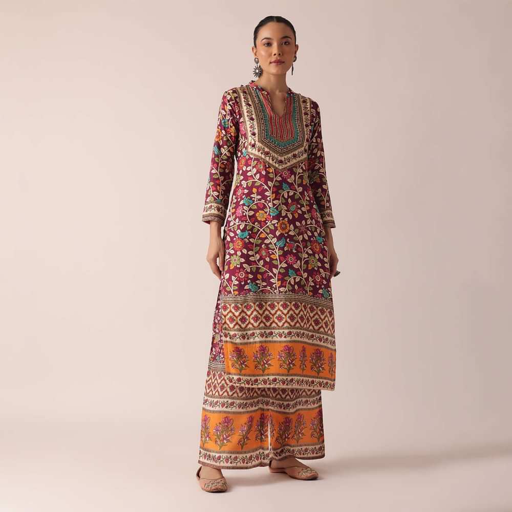 Beige Kurta And Pant Set With Printed Motifs