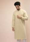 Beige Kurta Set In Georgette With Multi Colored Thread And Gotta Abla Embroidered Moroccan Jaal Design