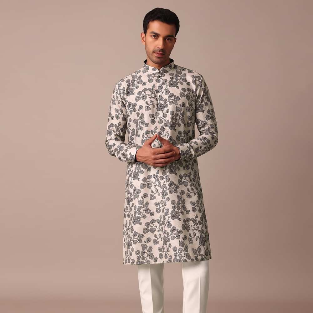 Beige Kurta With Thread Work Motifs