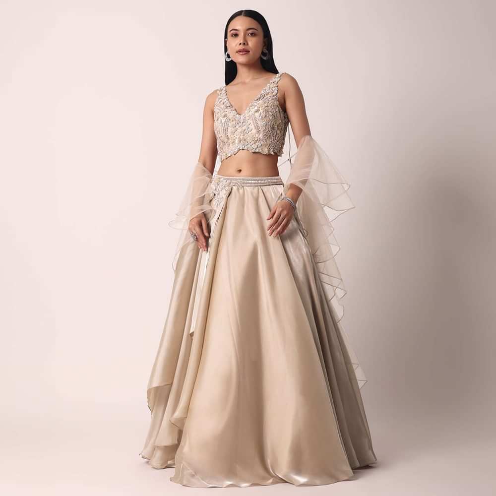 Beige Lehenga Set With Embroidered Work