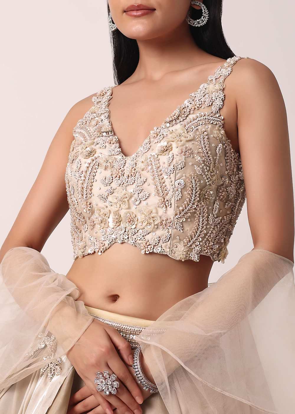 Beige Lehenga Set With Embroidered Work