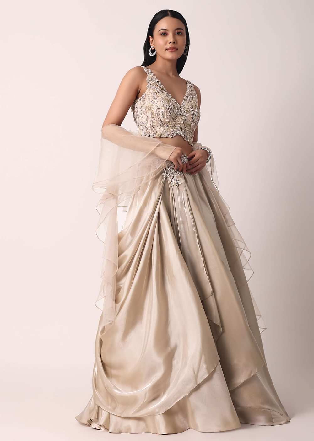 Beige Lehenga Set With Embroidered Work