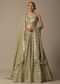 Beige Lehenga Set With Foil Mirror Embroidery