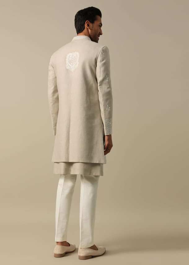 Beige Linen Indowestern Sherwani Set