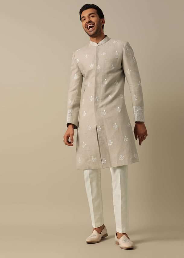 Beige Linen Indowestern Sherwani Set