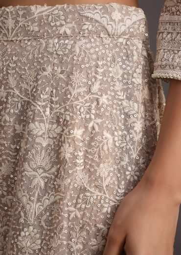 Beige Lucknowi Kurti Palazzo With Net Dupatta