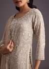 Beige Lucknowi kurta set With Flared Palazzo And Resham Work Dupatta