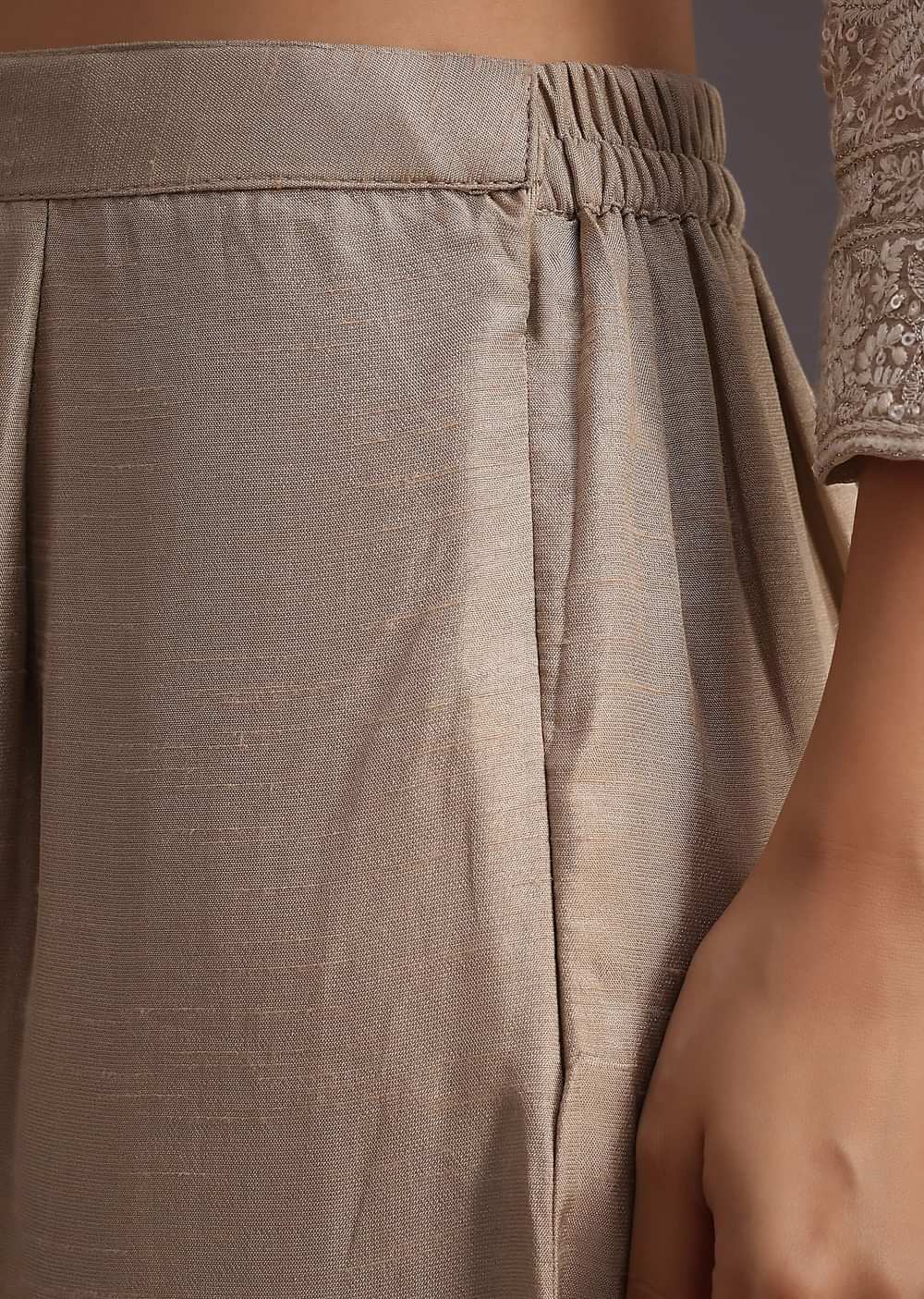 Beige Lucknowi Work Kurta Set And Dupatta