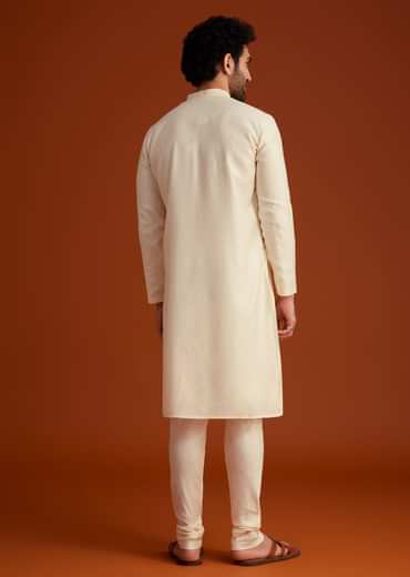 Beige Minimal Embroidered Kurta Pajama Set