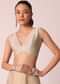 Beige Mirror Work Saree With Scallop Border And Unstitched Blouse Piece