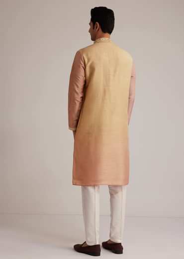 Beige Ombre Silk Kurta Set With Mirror Work