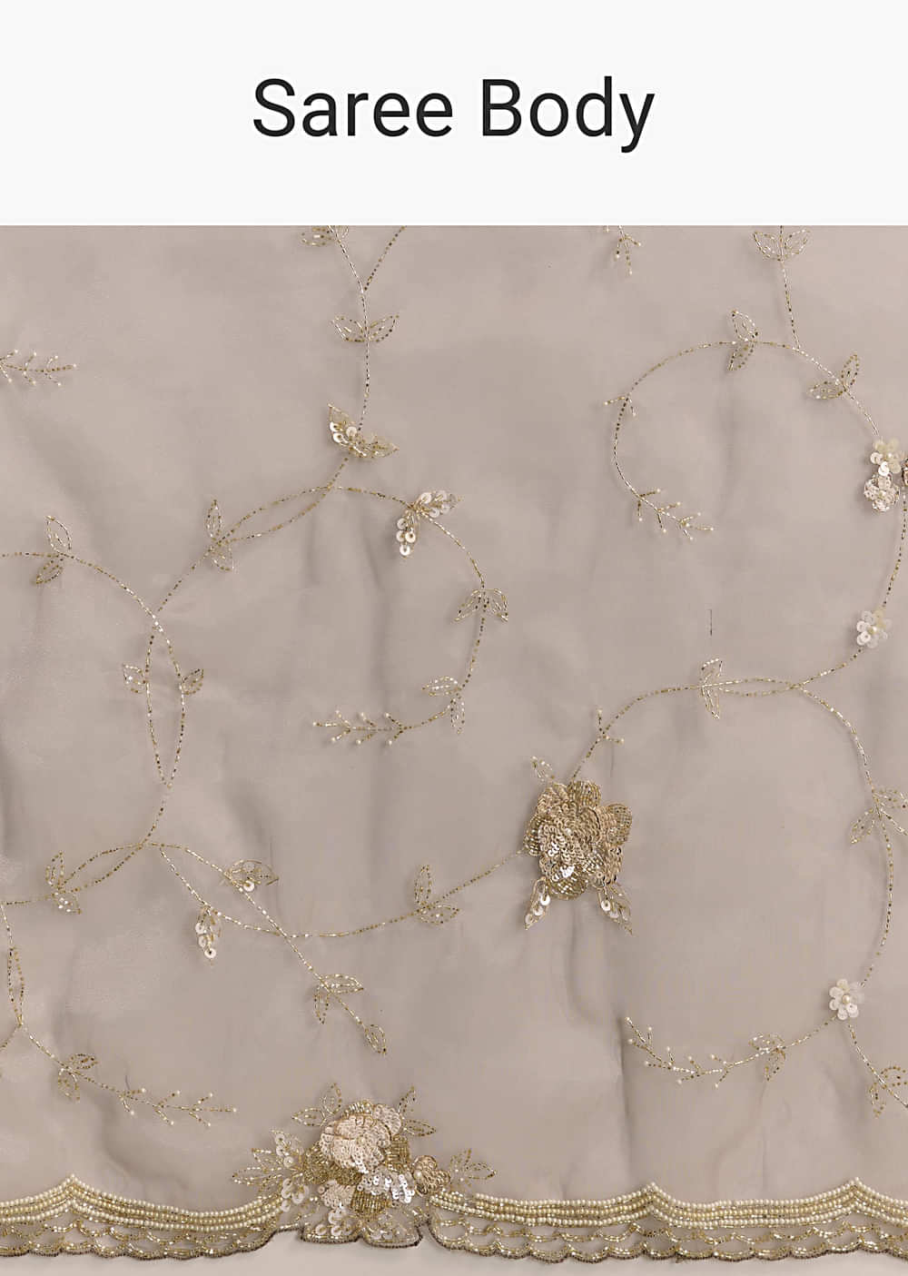 Beige Organza Embroidered Saree With Moti And Cutdana Work