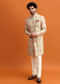 Beige Paisely Printed Sherwani With Resham Work For Men