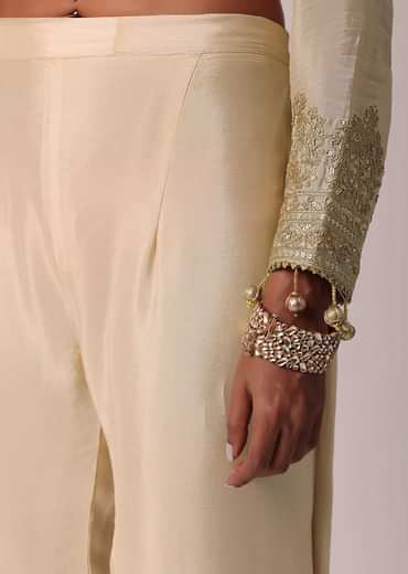 Beige Pant Set With Zardozi Work Kurta