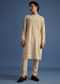 Beige Rayon Block Printed Kurta Set