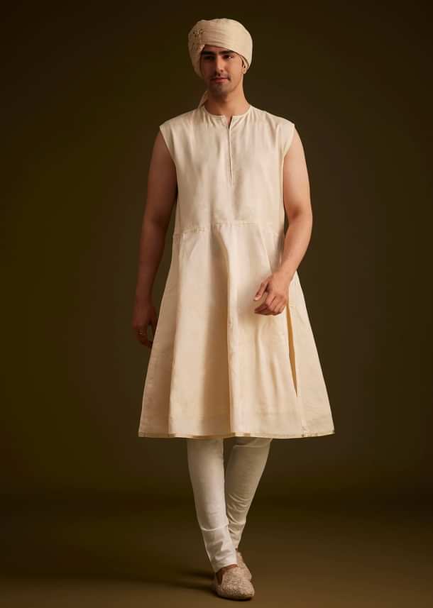 Beige Resham Embroidered Sherwani With Elegant Dupatta