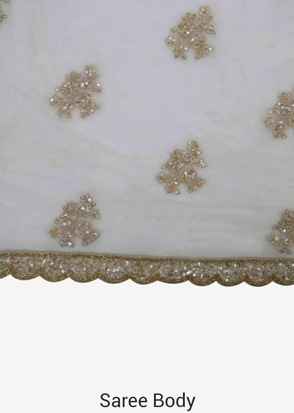 Beige saree in net with sequin and zari embroidered butti only on Kalki - KALKI Fashion India