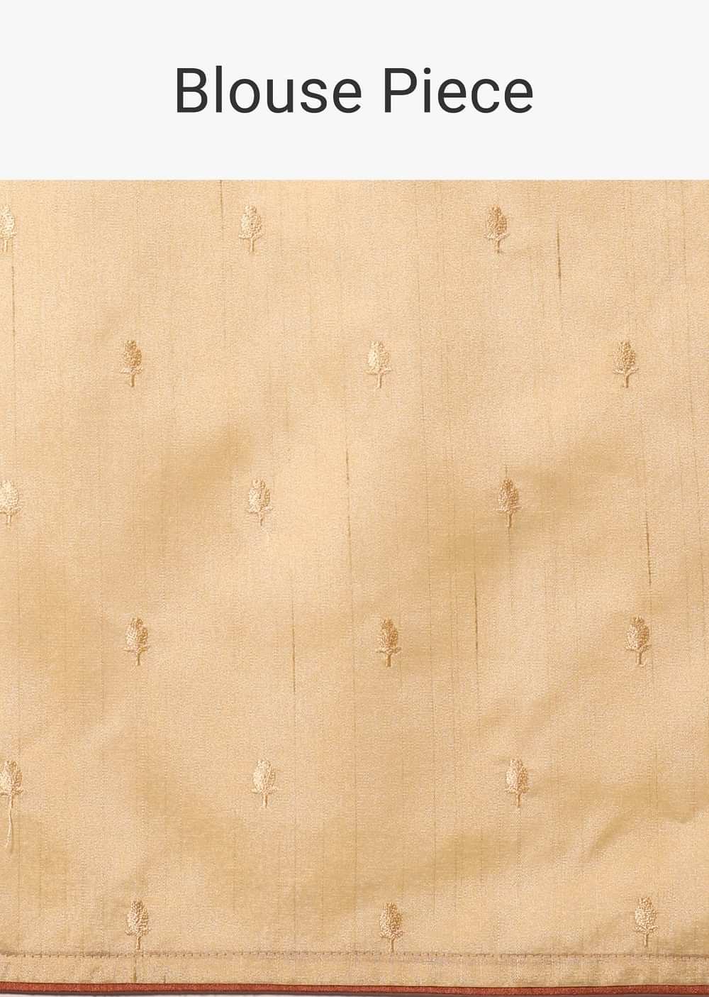 Beige Semi Tussar Silk Resham Thread Embroidered Saree