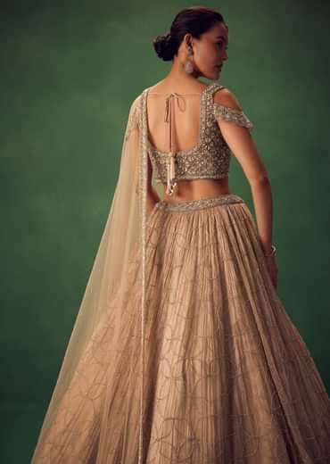 Beige Sequin Lehenga Set