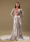 Beige Hand Embroidered Blouse And Drape Skirt With Cape