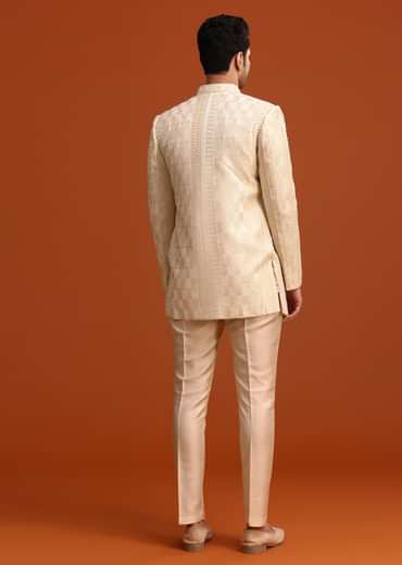 Beige Silk Indo Western And Kurta Set With Zardozi Work