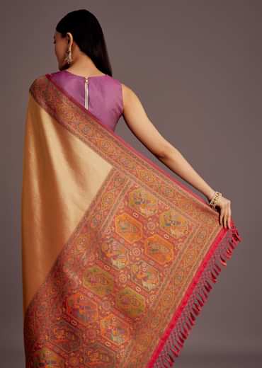 Beige Silk Saree With Traditional Woven Motifs