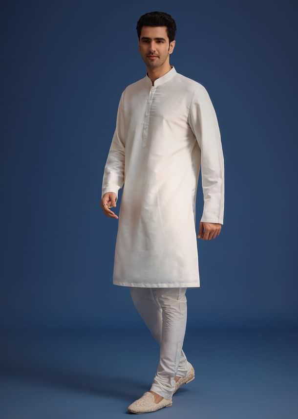 Beige Silk Sherwani Set With Mala And Dupatta