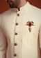 Beige Silk Threadwork Sherwani With Dhagai Work