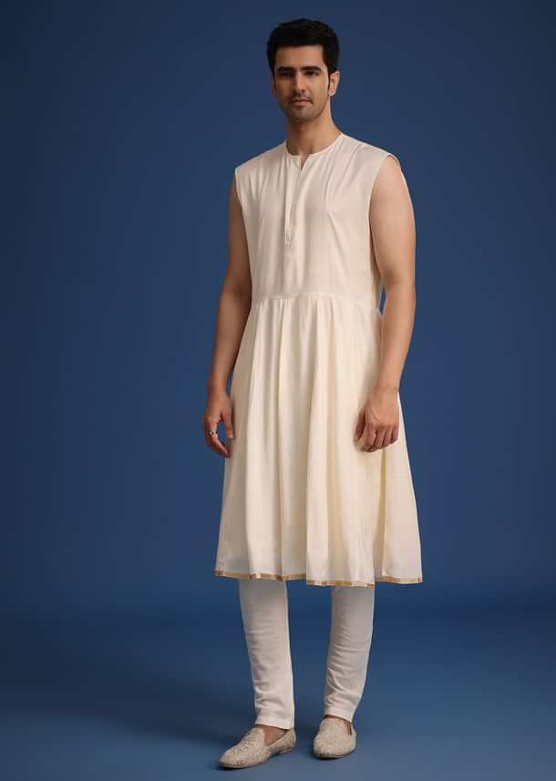 Beige Silk Zardozi Work Sherwani Set With Dupatta