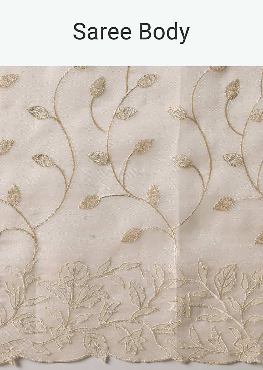 Beige Soft Organza Saree With Floral Work And Unstitched Blouse Piece
