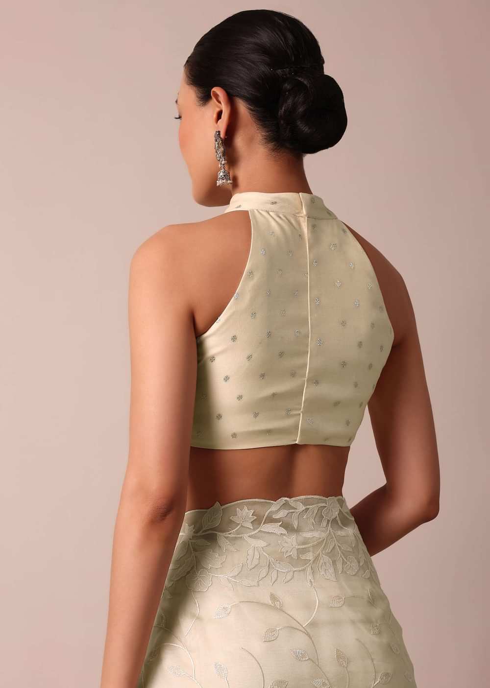 Beige Soft Organza Saree With Floral Work And Unstitched Blouse Piece