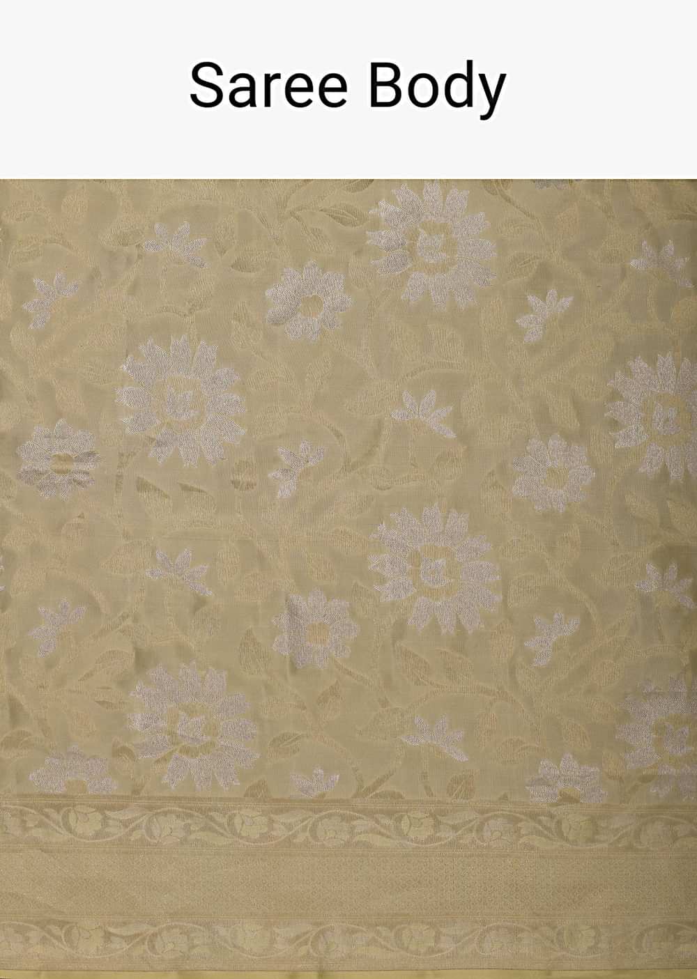 Beige South Dharmavaram Silk Saree With Woven Antique Motifs And Unstitched Blouse Fabric