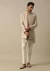 Beige Textured Indowestern Set for Grooms