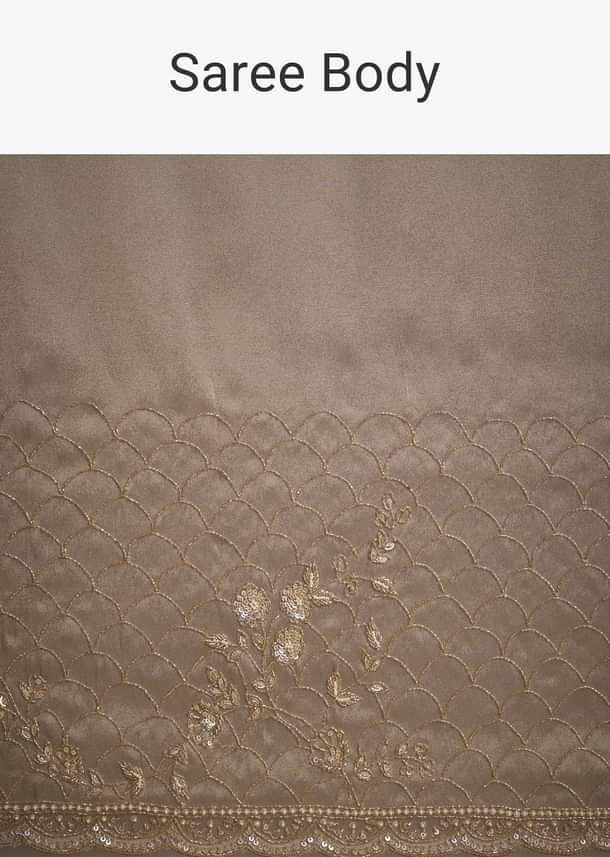 Beige Tissue Embroidered Saree With Scallop Border