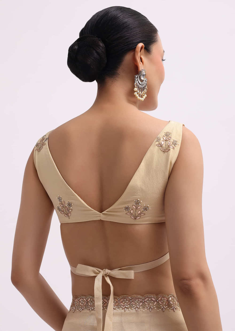 Beige Tissue Saree With Gotta Work And Unstitched Blouse