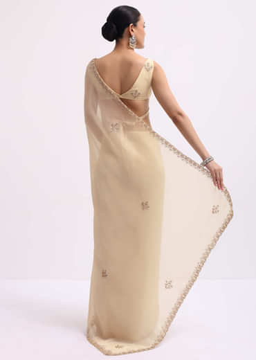 Beige Tissue Saree With Gotta Work And Unstitched Blouse