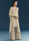 Beige Tissue Sharara Suit With Zardosi And Resham Embroidery