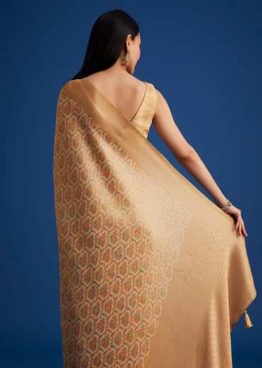 Beige Tissue Silk Saree With Woven Patterns