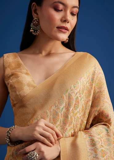Beige Tissue Silk Saree With Woven Patterns