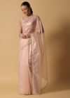 Beige Toned Foil Saree In Tissue With Cut Dana Embroidered Borders